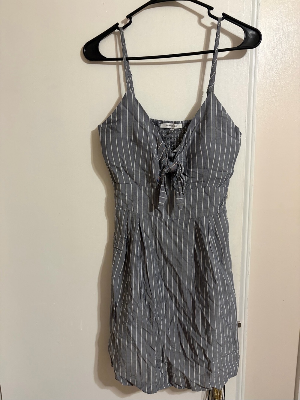 Purple Snow Gray Pinstripe Tie-Front Sundress